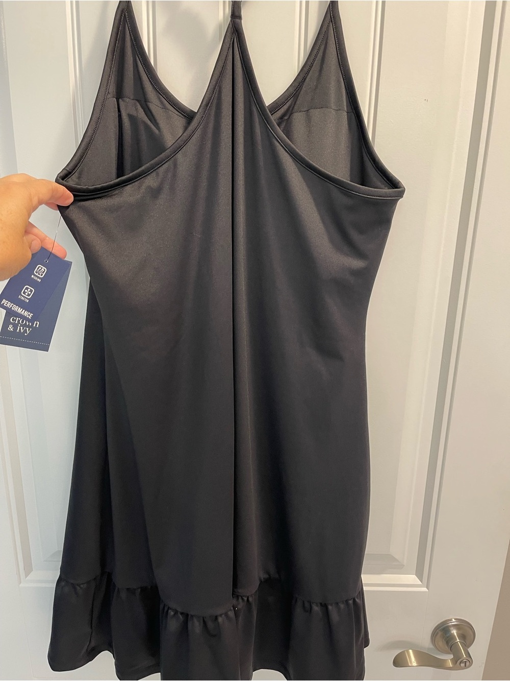 crown & ivy active ruffle Black Tank Dress with built in bra shorts tennis - Picture 2 of 7